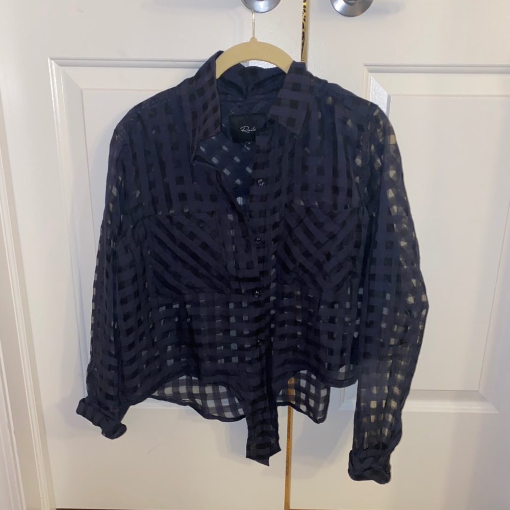 Rails Dark Plaid Sheer Blouse